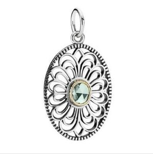 Pandora Vintage Allure Sterling and 14k Gold Green Spinel Pendant